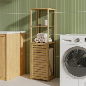 Badrek met wasmand Anun 130x36x33 cm bamboe houtkleurig [en.casa]
