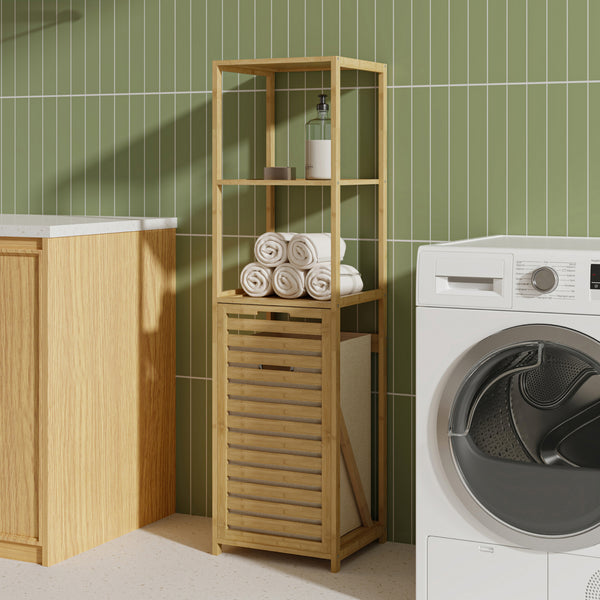 Badrek met wasmand Anun 130x36x33 cm bamboe houtkleurig [en.casa]