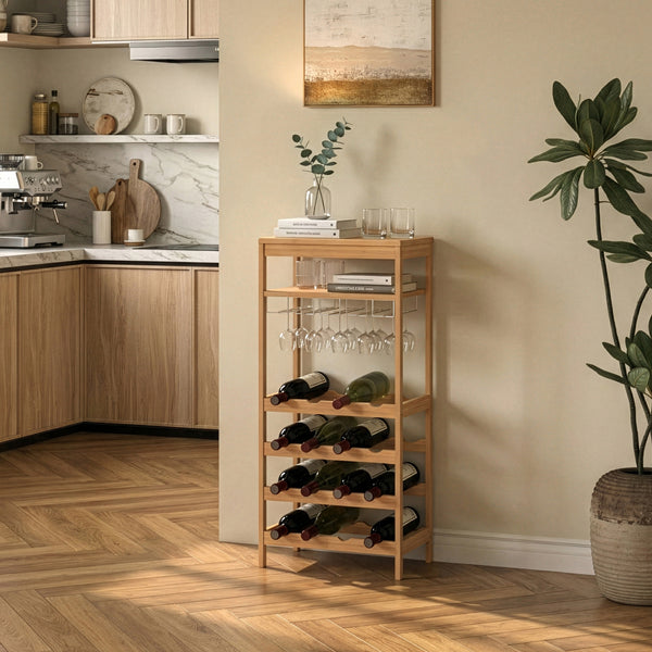 Wijnrek Fillby met glashouder bamboe 80x30x85 cm naturel [en.casa] 