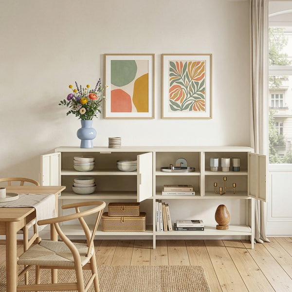 Buffet Kliri acier 160 x 40 x 80 cm blanc crème [en.casa]