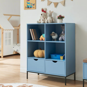Bibliothèque Colwyn avec 2 tiroirs 105 x 80 x 40 cm bleu [en.casa]