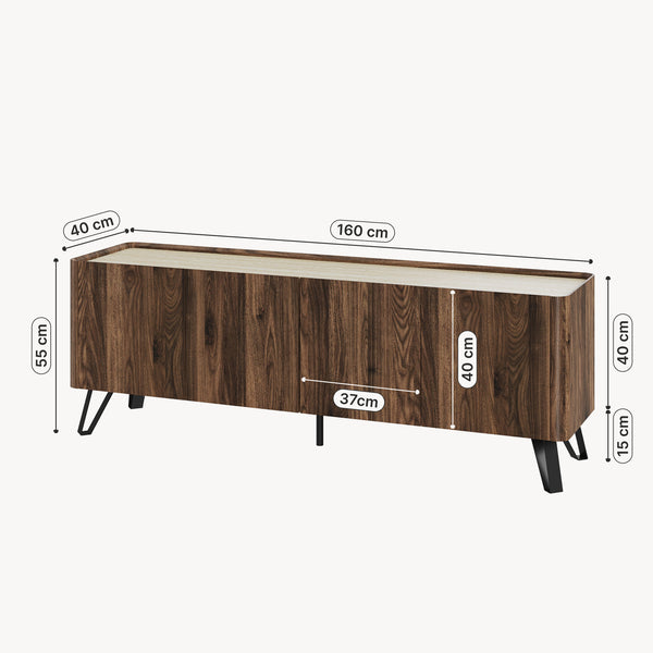 Meuble TV Trorlon 160x40x55 cm aspect noyer/travertin [en.casa]