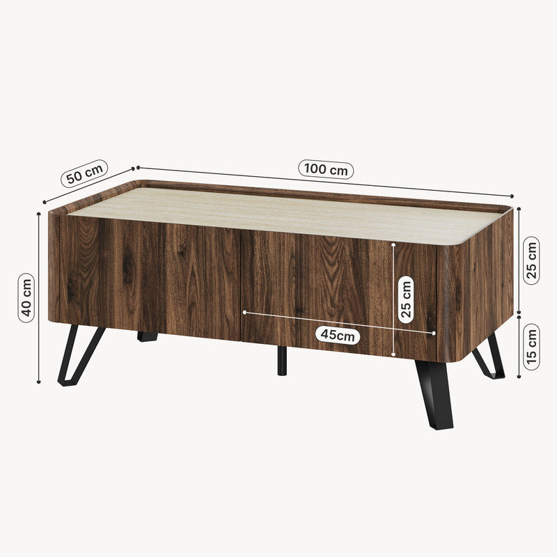 Croquis coté Couchtisch Trorlon 100x50x40 cm Walnussoptik/Travertin [en.casa]