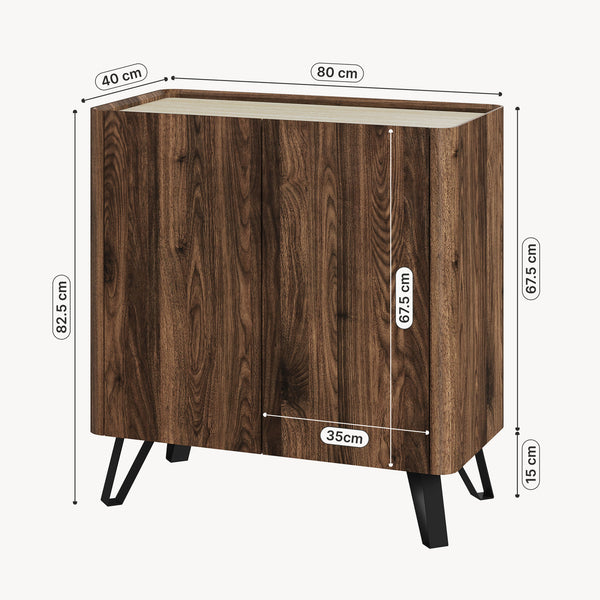 Commode Trorlon 83x80x40 cm aspect noyer/travertin [en.casa]