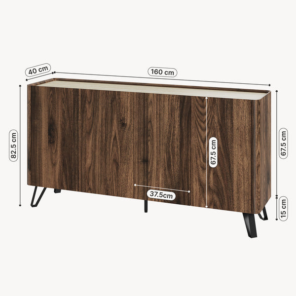 Sideboard Trorlon 160x40x83 cm walnootlook/travertijn [en.casa]