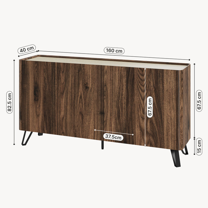Maatschets Sideboard Trorlon 160x40x83 cm walnootlook/travertijn [en.casa]