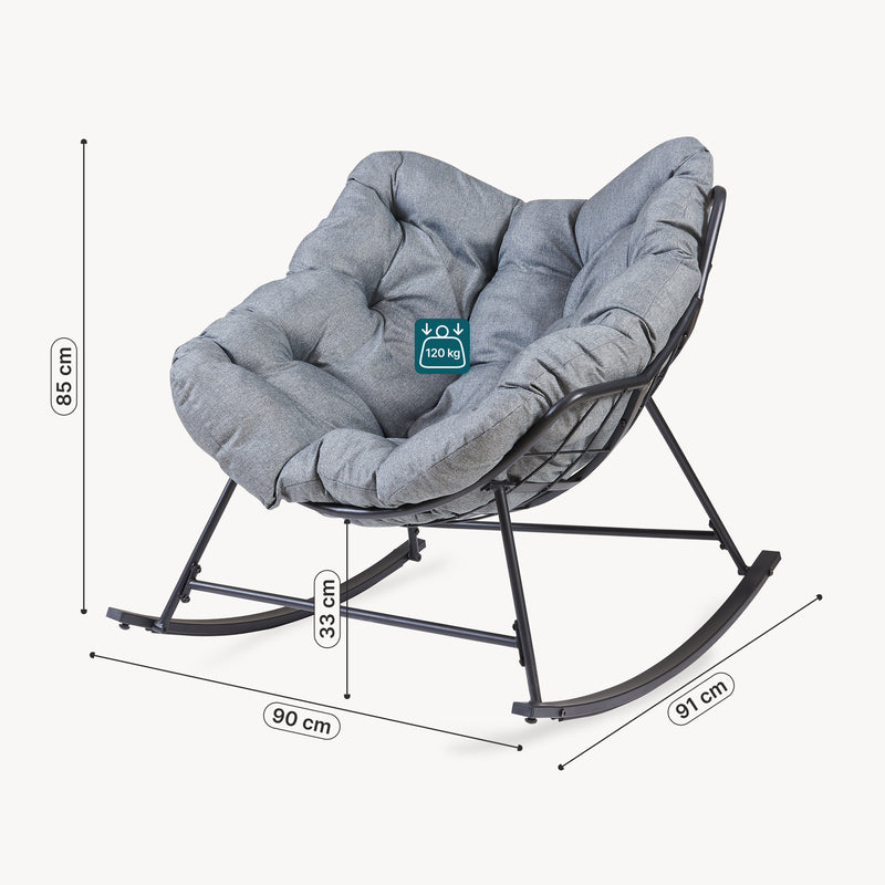 Maatschets Schommelstoel Villeneuve 85x90x91 cm zwart en grijs [en.casa]