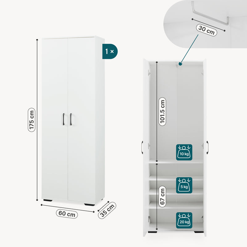 Maatschets Kledingkast Chalvefted 175x60x35 cm wit [en.casa] 