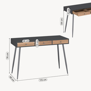 Bureau avec 3 tiroirs Tumba 76 x 115 x 48 cm noir effet noyer [en.casa]
