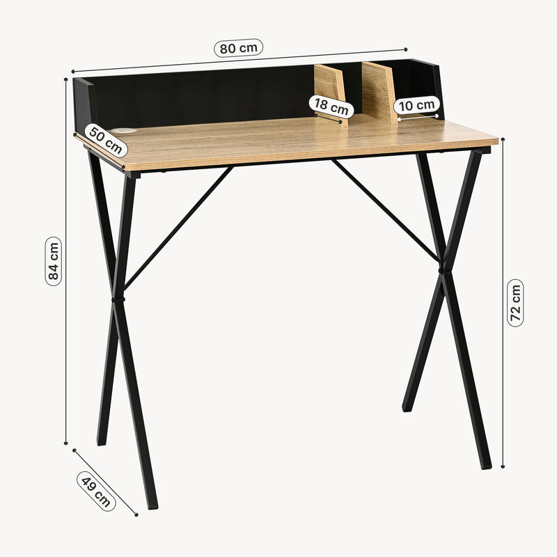 Croquis coté Bureau Kappespoo 84x80x50 cm Noir/Aspect chêne [en.casa]