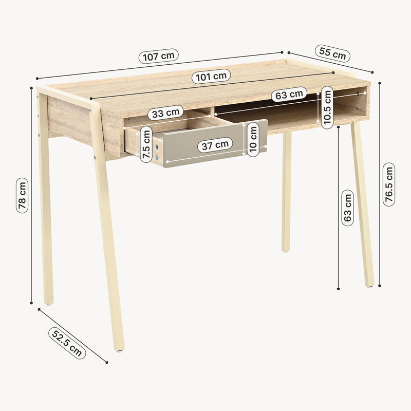 Croquis coté Bureau Boderas 107x55x78 cm Beige/Travertin [en.casa]