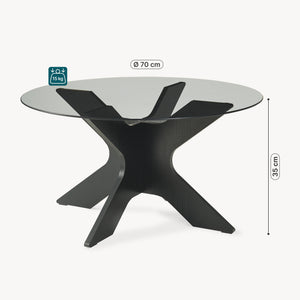 Salontafel Imi met glazen blad Ø70x35 cm Zwart/Grijs [en.casa]