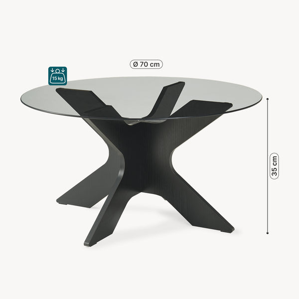 Salontafel Imi met glazen blad Ø70x35 cm Zwart/Grijs [en.casa]