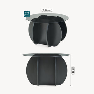 Table basse Karhuvandi avec plateau en verre Ø70x40 cm Noir/Gris [en.casa]