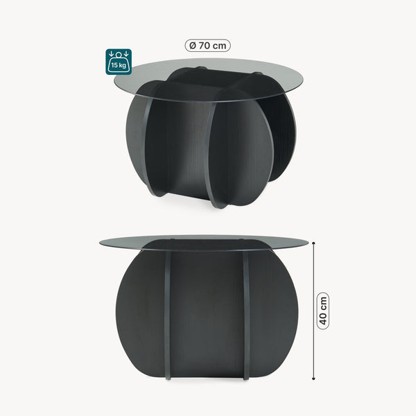 Table basse Karhuvandi avec plateau en verre Ø70x40 cm Noir/Gris [en.casa]