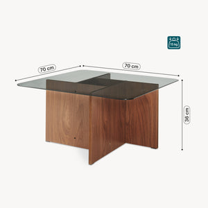 Salontafel Benexjö met glazen blad 70x70x36 cm walnootlook/grijs [en.casa]