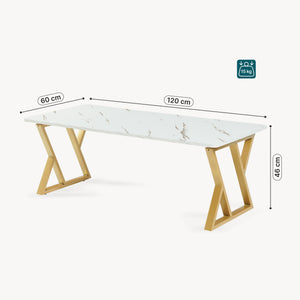 Salontafel Nolu 120x60x46 cm Goudkleurig/Marmerlook, wit [en.casa]