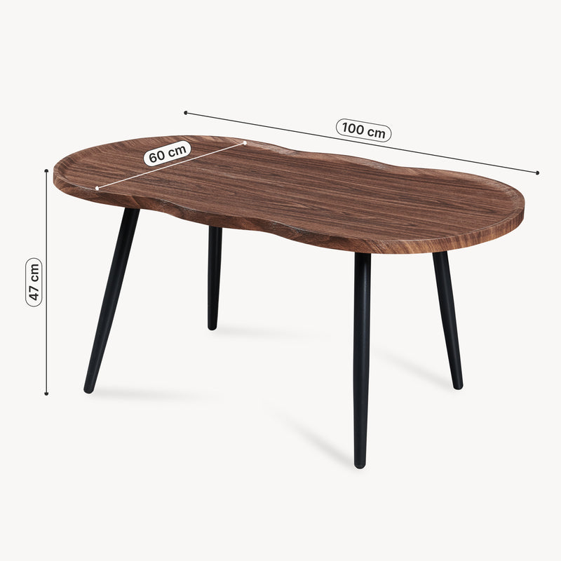 Croquis coté Table basse Ken 100 x 60 x 47 cm aspect noyer [en.casa]