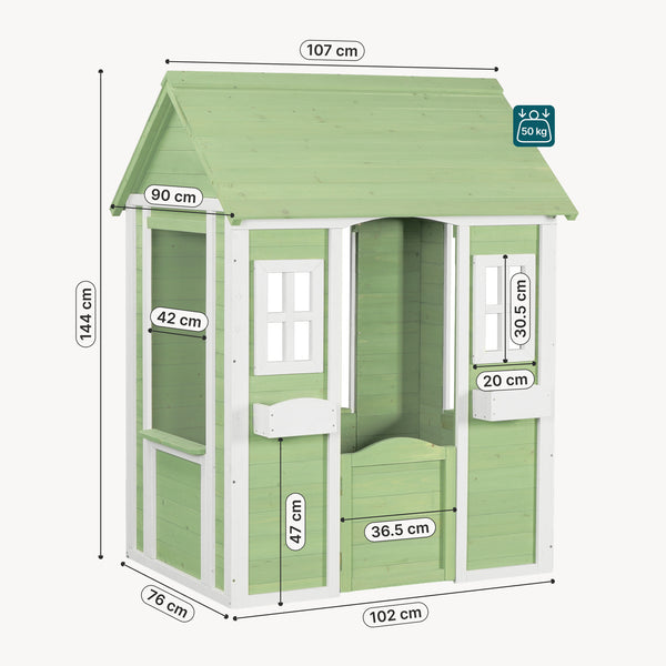 Maison de jeu pour enfants Kuoldsvin Bois de sapin 144x102x90 cm Vert/Blanc [en.casa]
