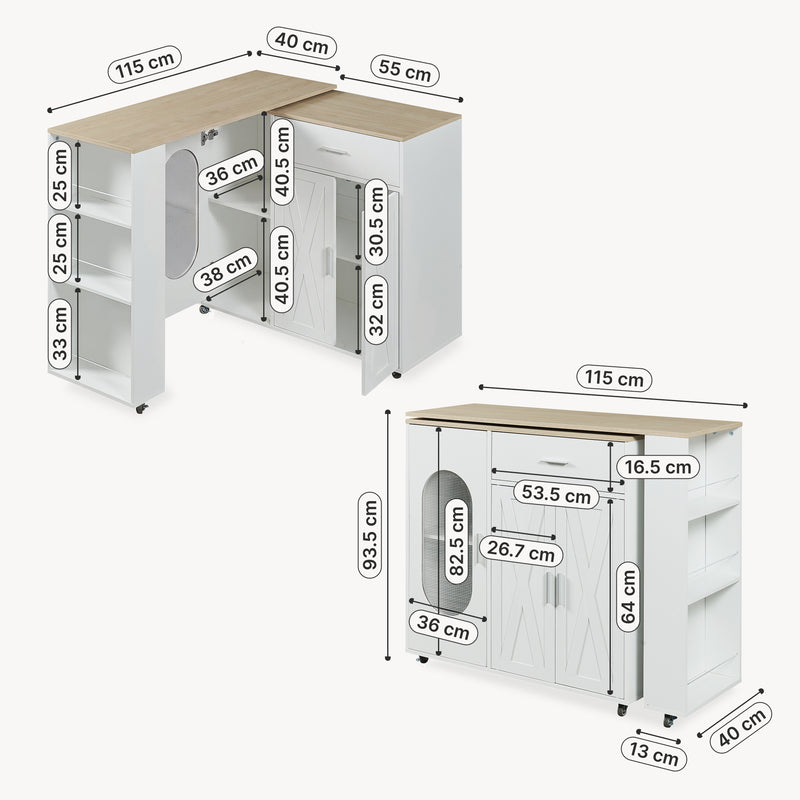 Maatschets Uitschuifbare bartafel Kudebola 115x40x94 cm wit en eikenkleurig [en.casa] 