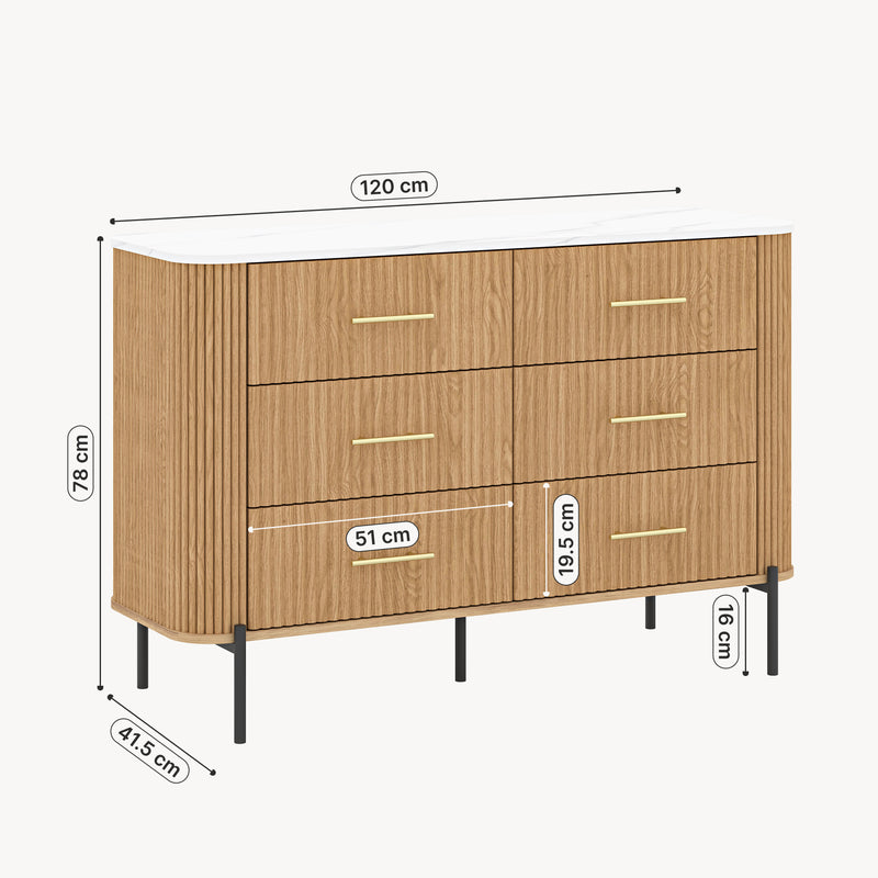 Maatschets Kast Kokunse met 6 laden 120x42x78 cm eikenlook [en.casa]