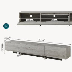 Meuble TV Kapipimso avec 3 volets 194x31x37 cm aspect chêne, gris [en.casa]