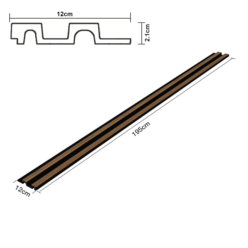 Croquis coté Set de panneaux muraux décoratifs 3D Blaricum 195 x 12 cm effet chêne NEU.HOLZ