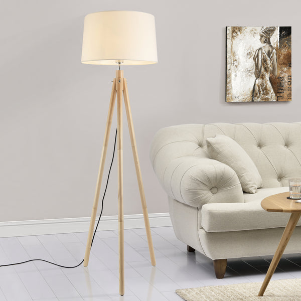 Staande lamp Tomar vloerlamp 153 cm E27 houtkleurig en wit