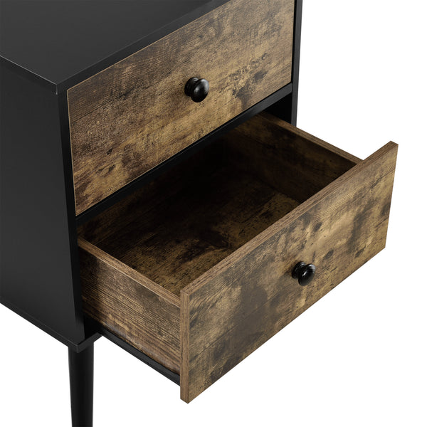 Petite Table avec 2 Tiroirs Effet Bois et Noir 60 x 40 x 29,5 cm [en.casa]