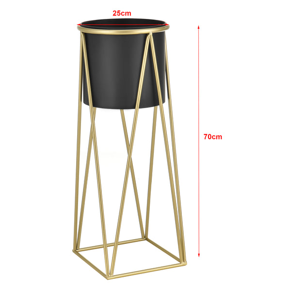 Bloempot op standaard set van 2 zwart en messing