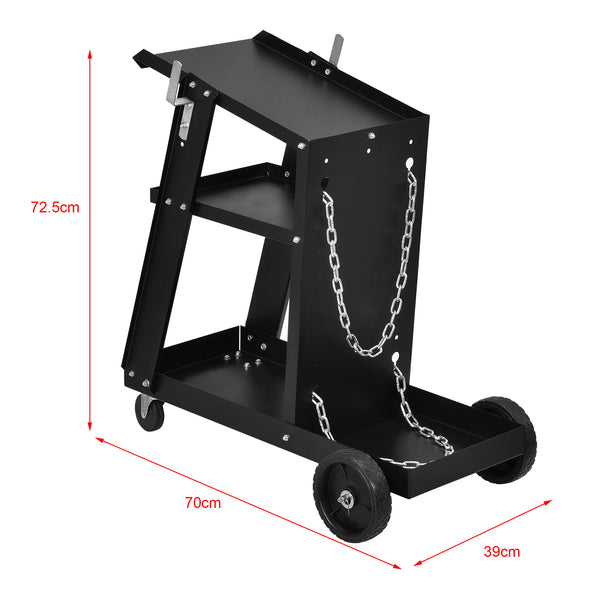 Chariot de Soudage avec 3 Plateaux et Rangement de Bouteille de Gaz Acier Noir [pro.tec]