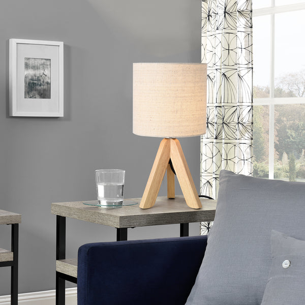 Lampe de Bureau Koblenz Trépied E14 Bois Lin Hauteur 37.5 cm Beige Bois Naturel [lux.pro]