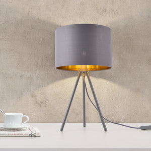 Lampe de Bureau Élégante Lampe de Table Stylée Liseuse Trépied E14 Métal Tissu Hauteur 51 cm Gris Doré [lux.pro]