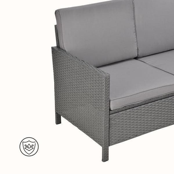 Salon de Jardin Design Rattan 4 Places Acier Polyrotin Verre Polyester Gris [en.casa]