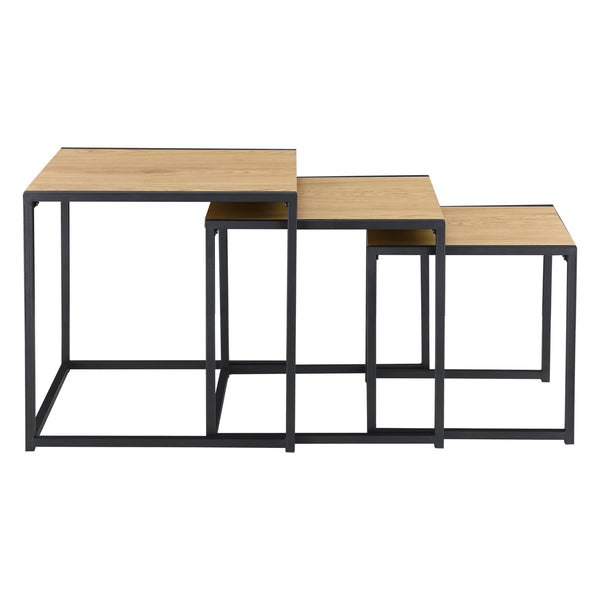 Lot de 3 Tables Basses Gigognes Stylées pour Salon Set de Meubles de Forme Cube de Tailles Différentes Acier MDF Noir Chêne [en.casa]