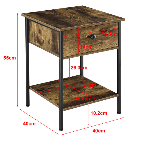 Table Basse Fagersta avec Tiroir et Étagère 55 x 40 x 40 cm Effet Bois Foncé Noir [en.casa]