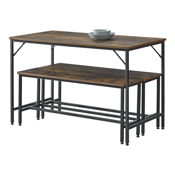 Eetkamerset Pajala ettafel met banken zwart en houtkleurig