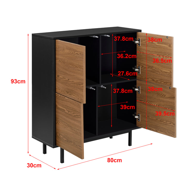 Croquis coté Commode Gnosjö à 4 Portes 93 x 80 x 30 cm Noir Effet Bois Foncé [en.casa]
