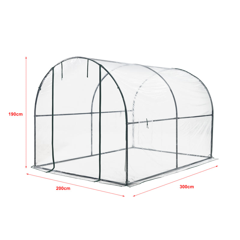 Croquis coté Serre de jardin tunnel Grünwald en acier et PVC 200 x 300 x 190 cm [en.casa]