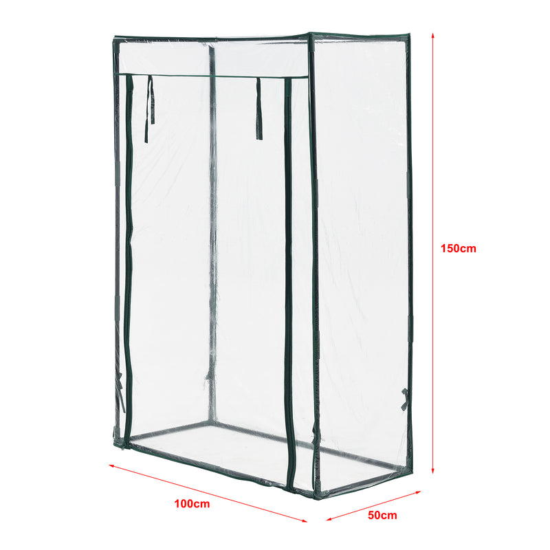 Croquis coté Serre de tomates Terzigno en acier et PVC à porte zippée 100 x 50 x 150 cm [en.casa]
