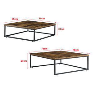 Lot de 2 tables basses gigognes Haninge carrées Effet bois foncé [en.casa]