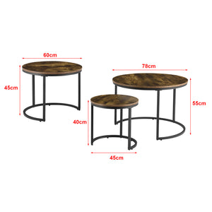 Lot de 3 tables basses gigognes Arvidsjaur Effet bois foncé Rondes [en.casa]
