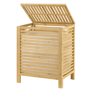 [en.casa] Wasmand bamboe met waszak en deksel 65 l