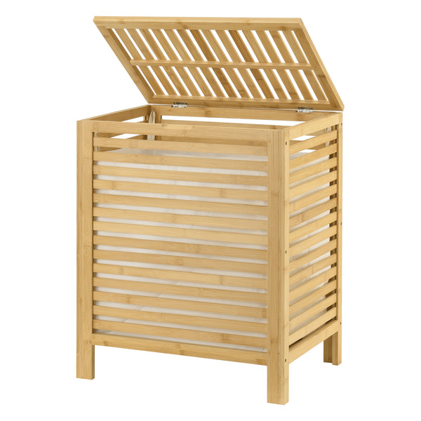 [en.casa] Wasmand bamboe met waszak en deksel 65 l