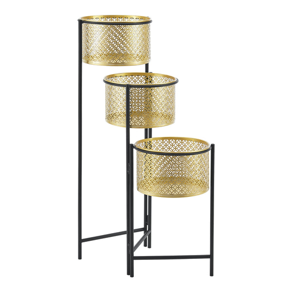 Support de plante (à 3 cache-pots) Doel pliable noir laiton [en.casa]
