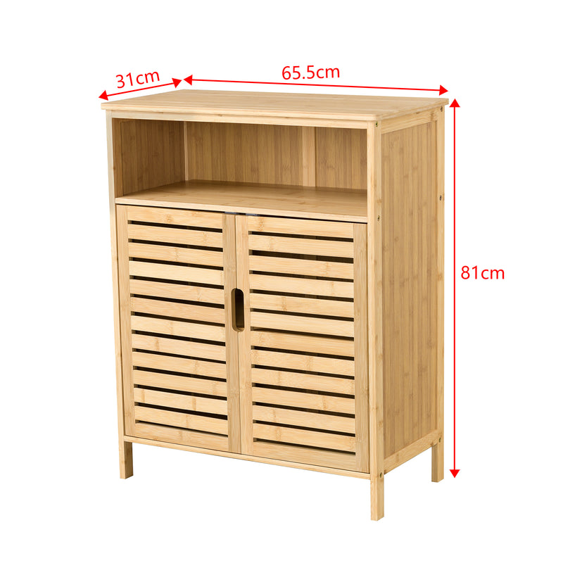Croquis coté Meuble de rangement Eslöv à 2 portes 81 x 65,5 x 31 cm en bambou [en.casa]