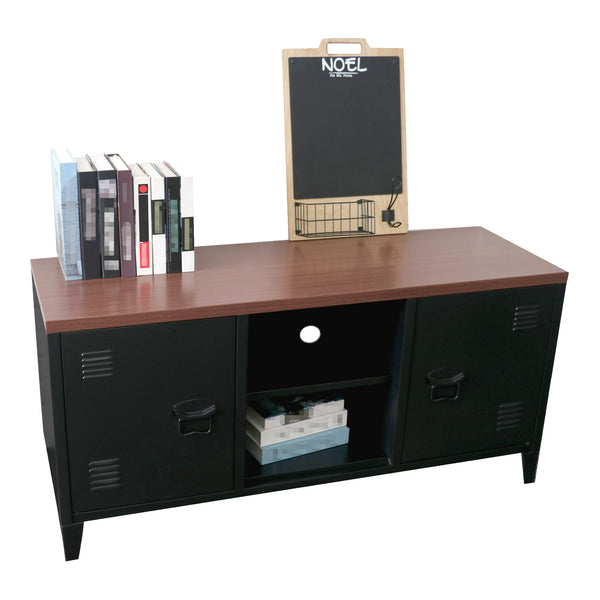 Meuble TV Pälkäne à 2 portes 58 x 113 x 40 cm noir et bois [en.casa]