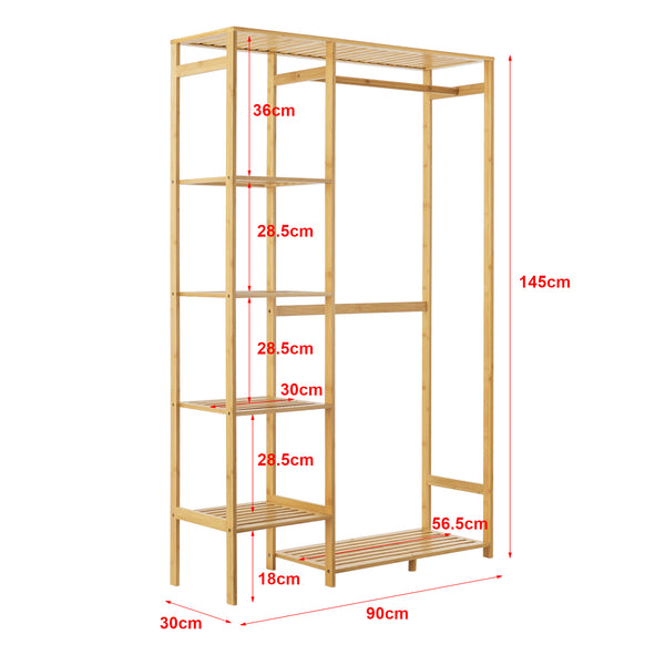[en.casa] Bamboe kledingrek Eurajoki met planken 90x30x145 cm