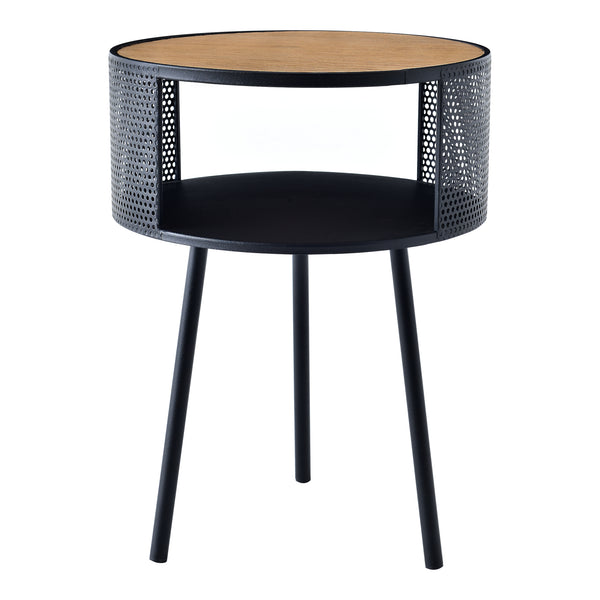 Table d'appoint Bjørnsund avec espace de stockage intérieur noir effet bois [en.casa]