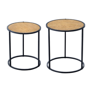 [en.casa] Bijzettafel Moriusaq set van 2 rond zwart en houtkleurig